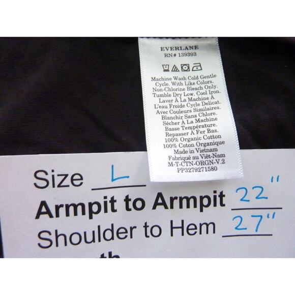 NWT Everlane Uniform Essential Organic Cotton V Neck Short Sleeve Black Shirt L - Picture 4 of 4